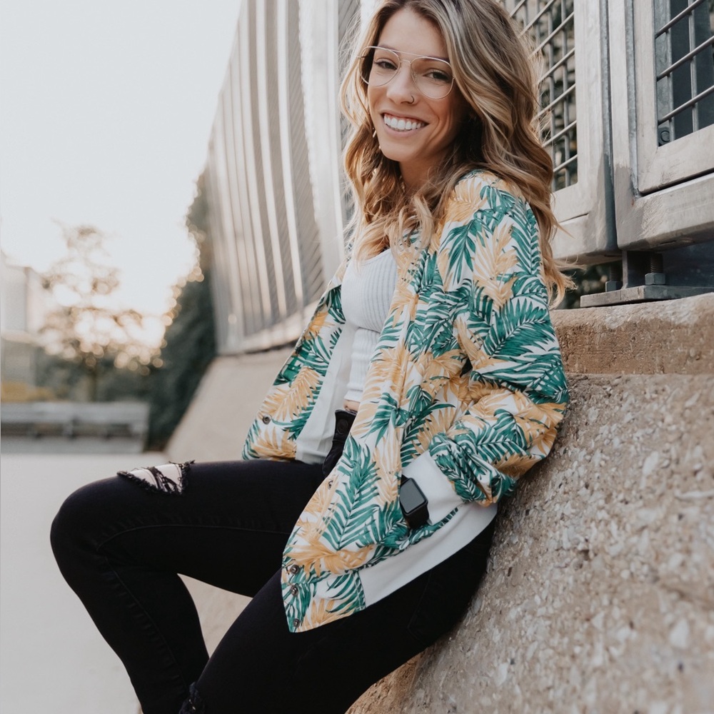 Lucca X Wild Fang Palm Leaf Button Down Bomber Jacket Size XS